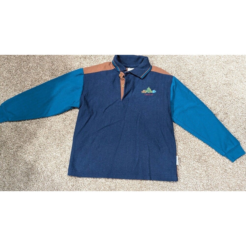 Vintage Healthtex Long Sleeve Colorblock Shirt with Collar Size 7 CAMPING Logo